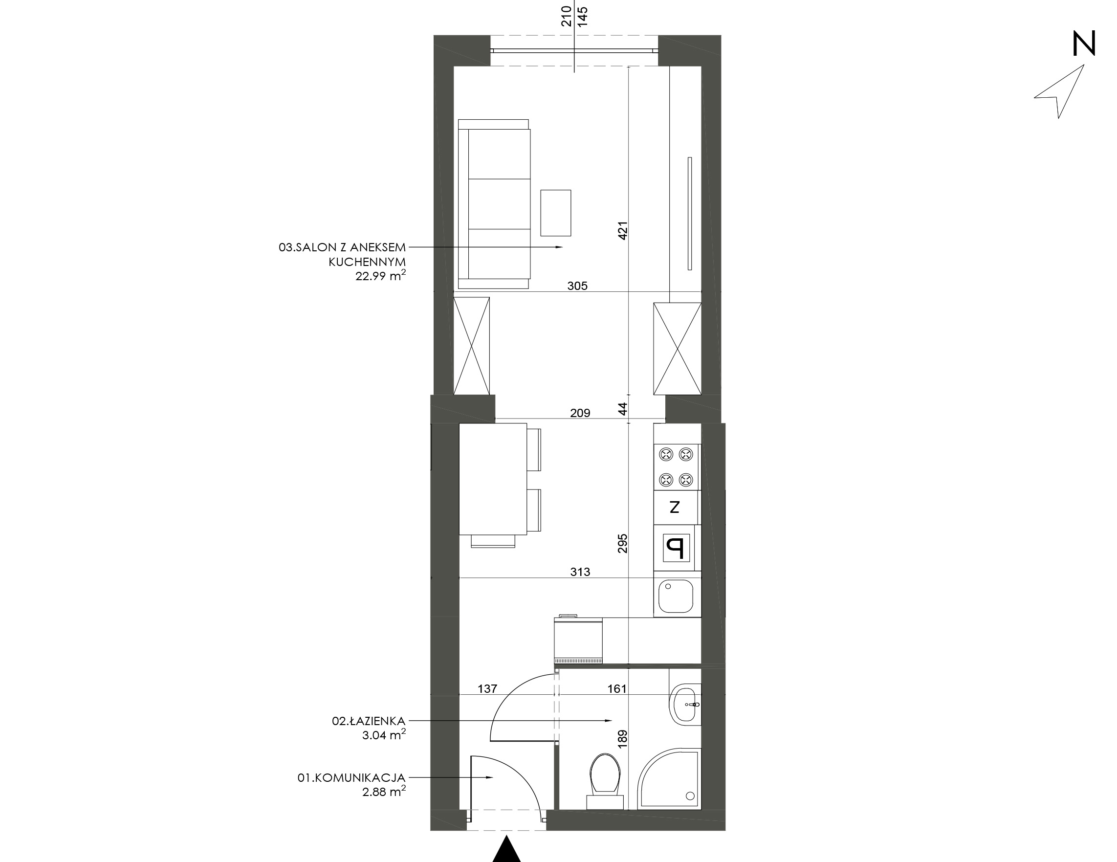 Rzut 3D - Apartament 1-pokojowy