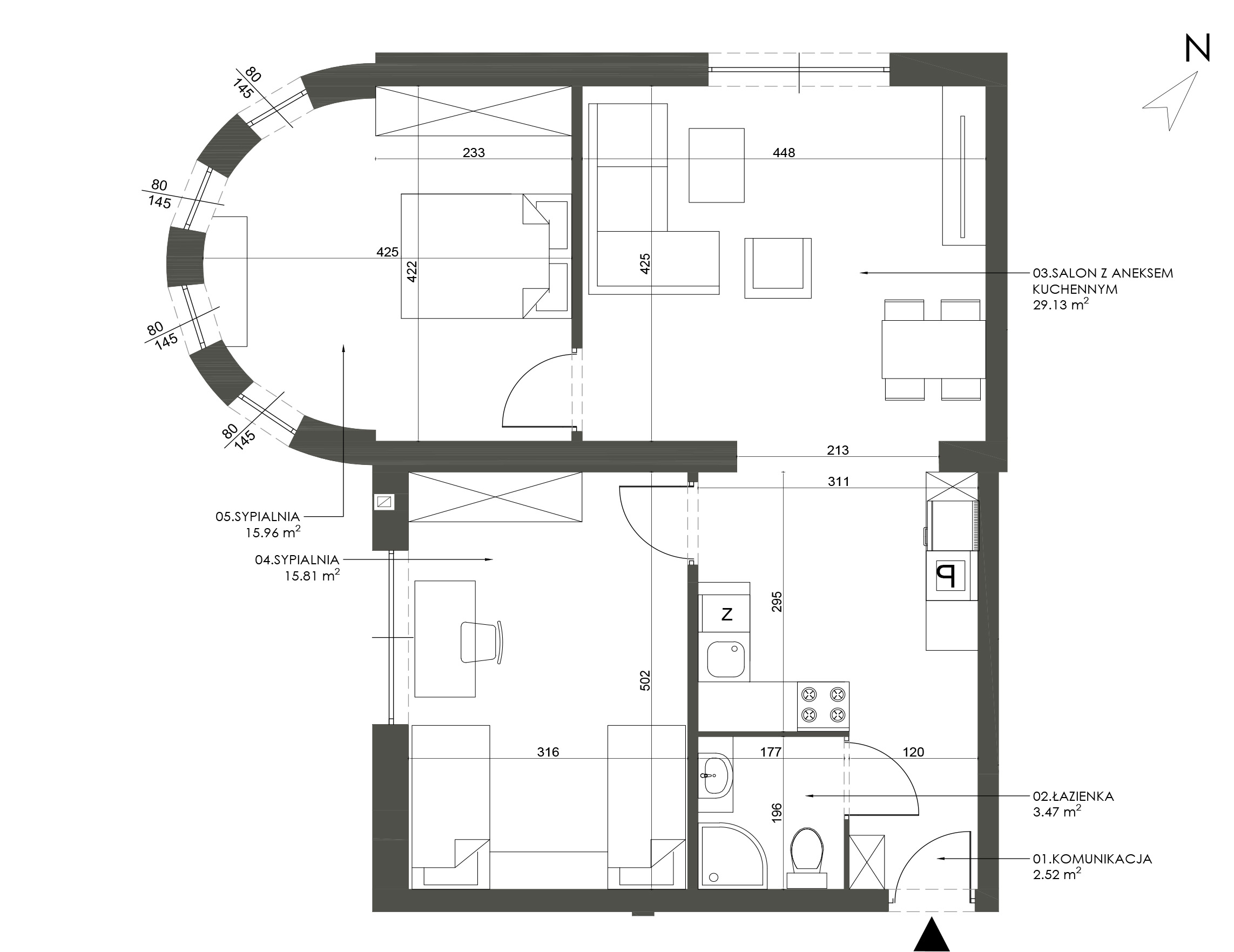Rzut 3D - Apartament 3-pokojowy
